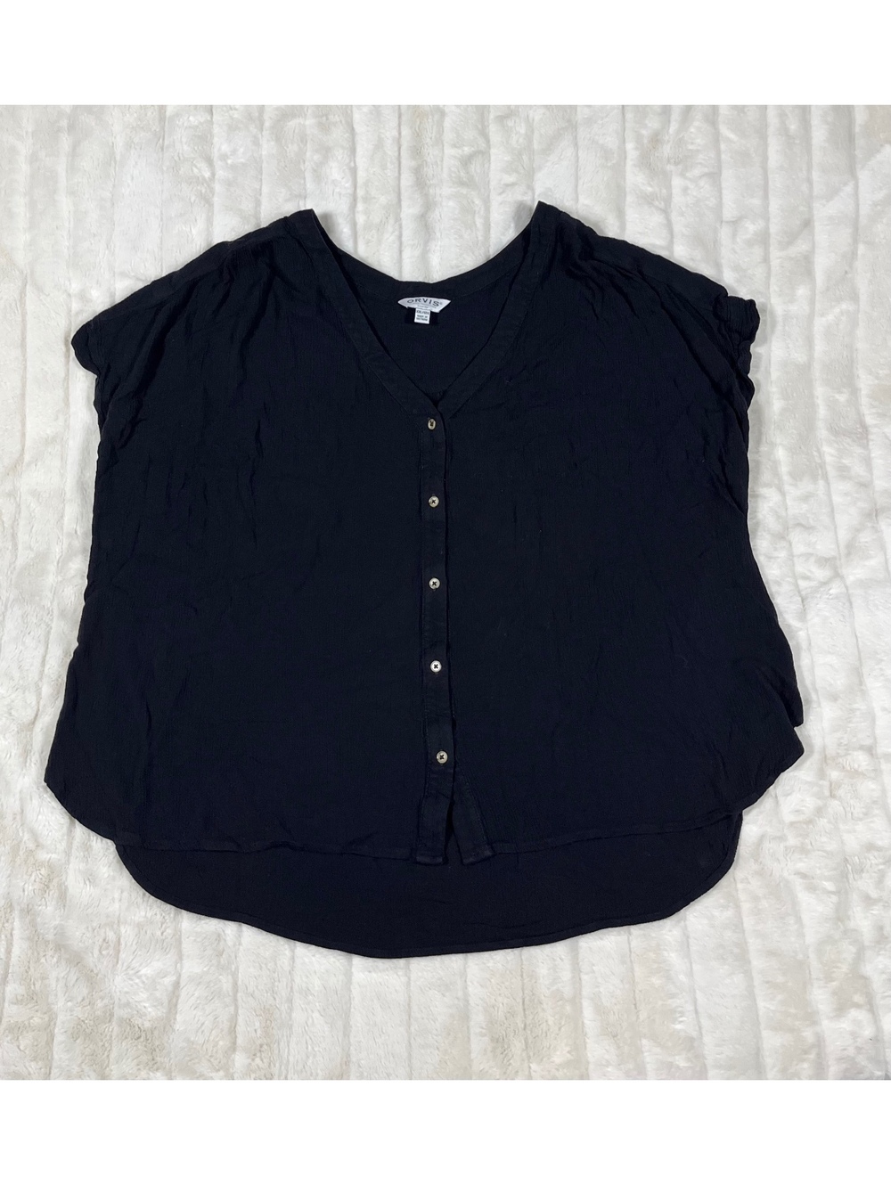 Orvis Women's XXL Black Button Down Relaxed Fit Comfy Fall Casual Work VNeck Top
